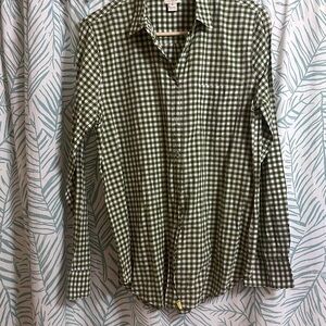 J. Crew Green and White Gingham Casual Button Down Shirt